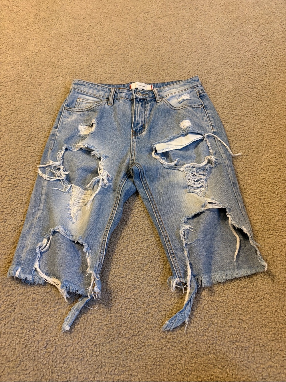 Women's Light Blue Distressed Denim Bermuda Shorts